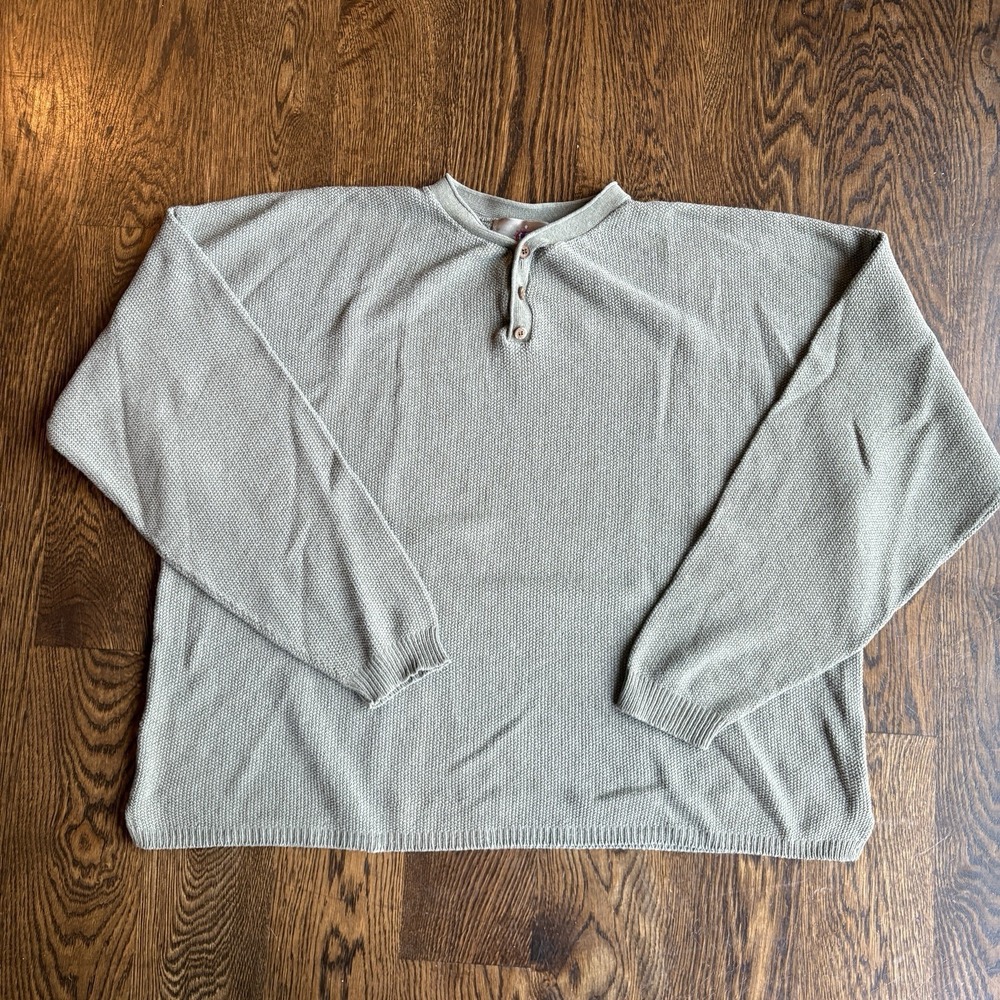 Vtg 90s The Territory Ahead Cotton Knit Henley Sweater 2XL Green Made in USA